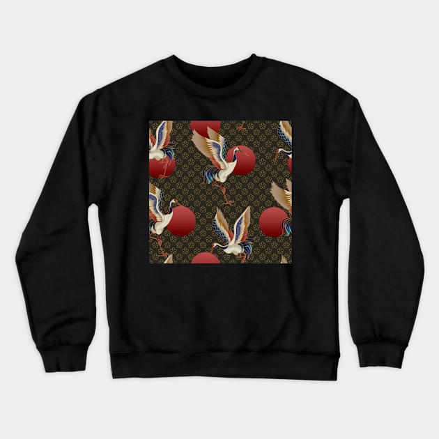 Crane bird pattern Crewneck Sweatshirt by Hand-drawn